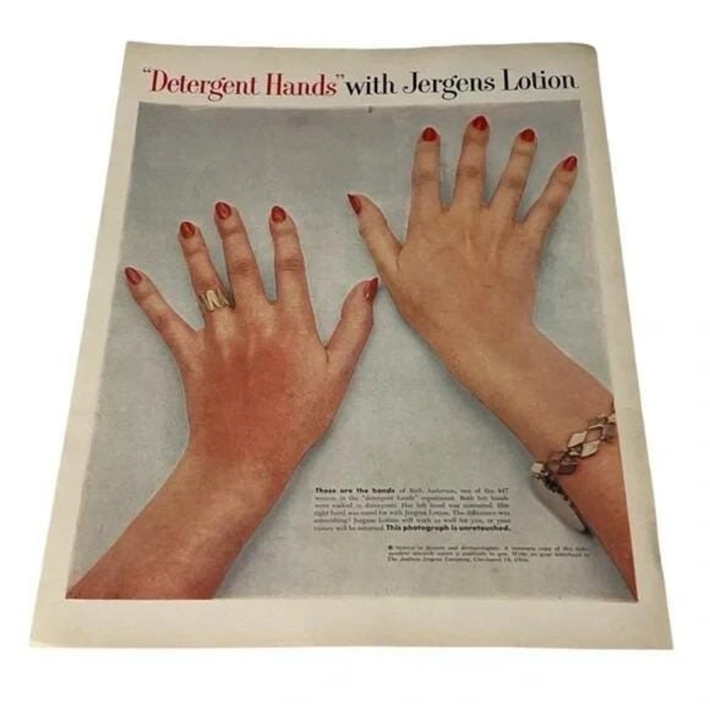 1954 Jergens Lotion Detergent Hands Original Vintage Print Ad